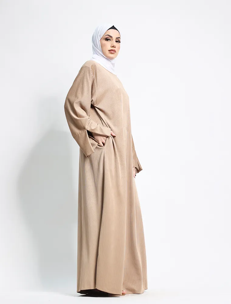 Beige Suede Feel Stretch Abaya